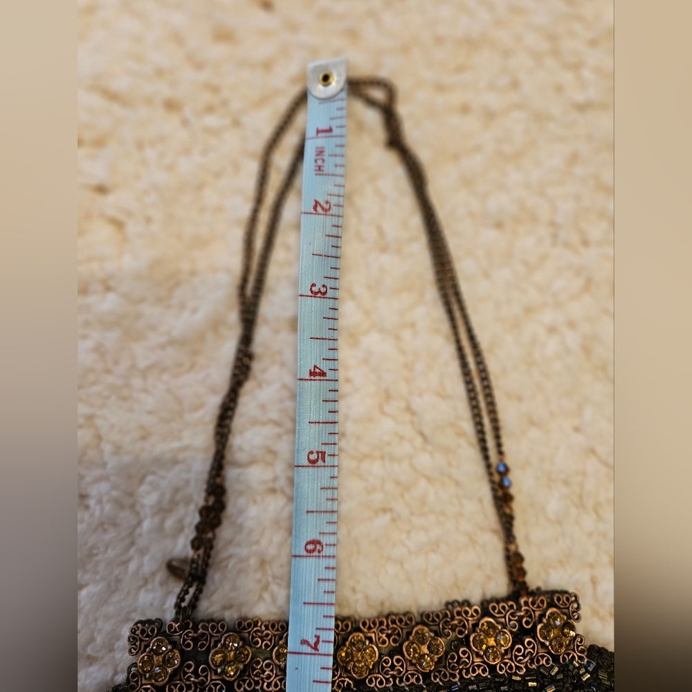 Clara Studio Inc. Evening Bag Purse Handbag Vintage Style Chain Beaded Brown - Picture 8 of 9